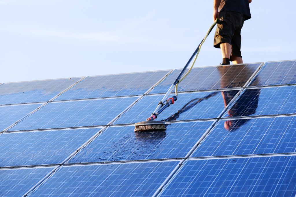Photovoltaic modules that are cleaned of dust and pollen.